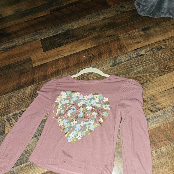 One Step Ahead Pink Long Sleeve Tee with Floral Heart - Picture 2 of 4